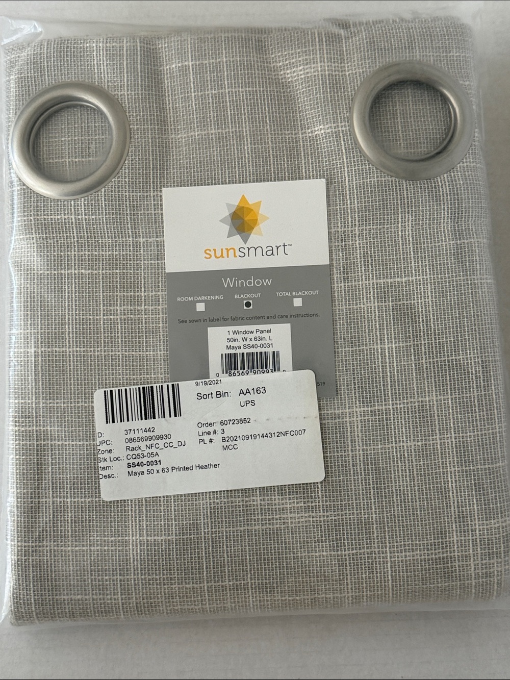 Sunsmart Grey Maya Printed Heather Window Curtain Panel with Grommets